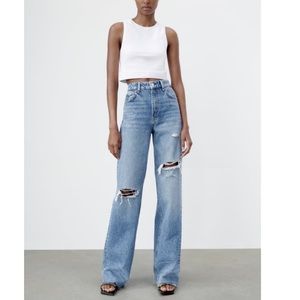 Zara Ripped Wide Leg Jeans Blue | 6045/227